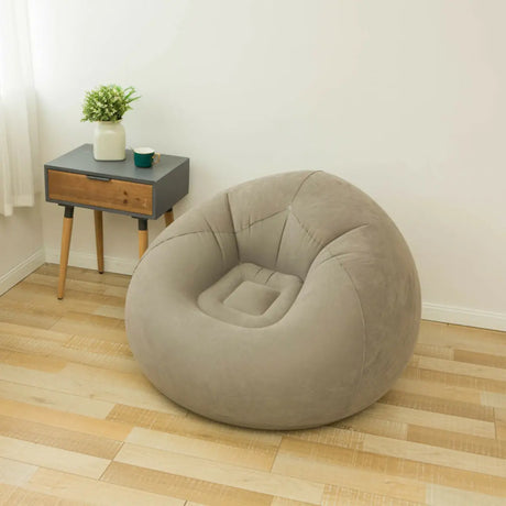 Coffee Foldable Round Flannel Inflatable Bean Bag Seat Image - 2