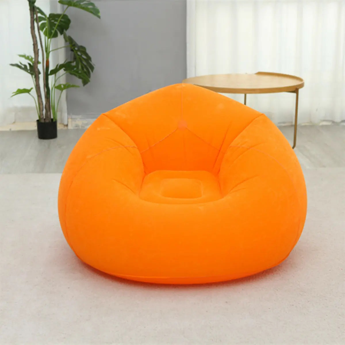 Coffee Foldable Round Flannel Inflatable Bean Bag Seat Image - 3