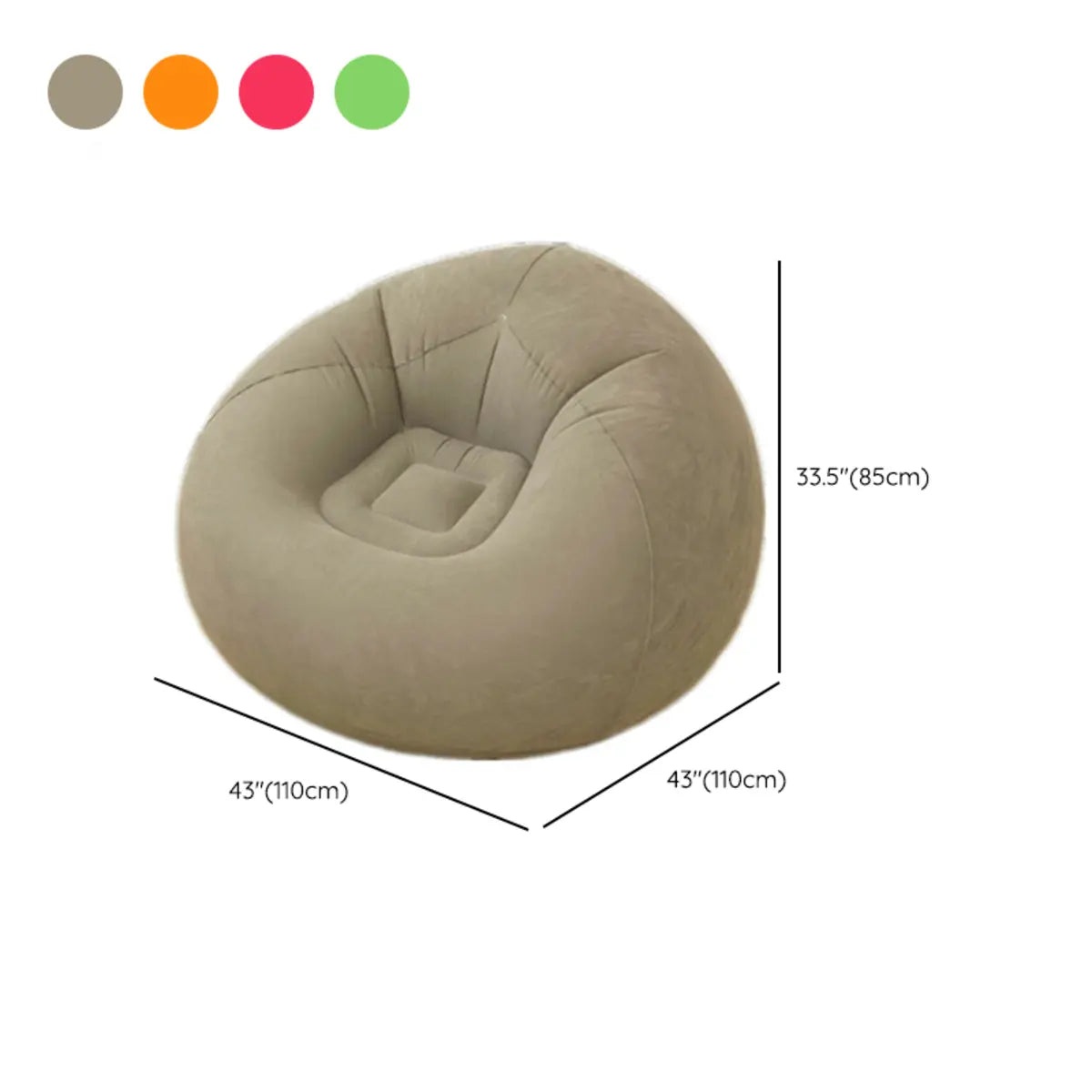 Coffee Foldable Round Flannel Inflatable Bean Bag Seat 