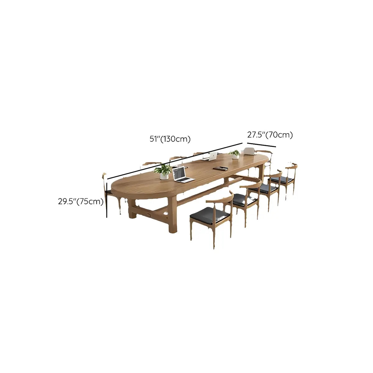 Collaborative Large Oval Pine Wood H-Shape Writing Desk 