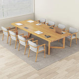 Collaborative Rectangular Natural Wood Conference Table Image - 1