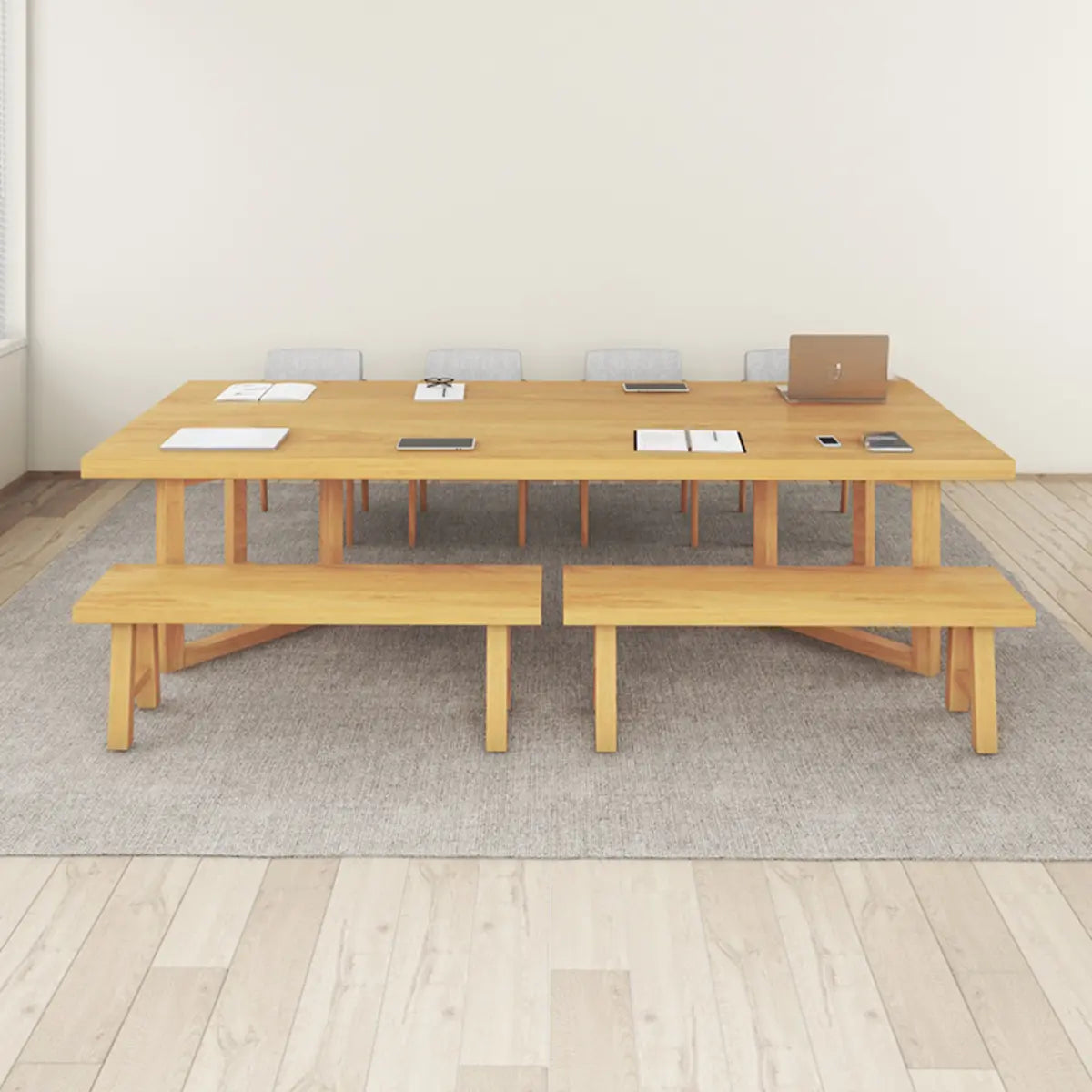 Collaborative Rectangular Natural Wood Conference Table Image - 3