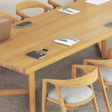 Collaborative Rectangular Natural Wood Conference Table Image - 4