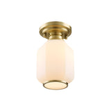 Colonial Bedroom Brass Lantern Flush Mount Ceiling Lamp Image - 3