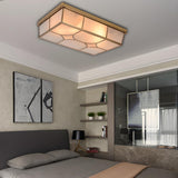 Colonial Brass Rectangle Glass Flush Mount Ceiling Lamp Image - 3