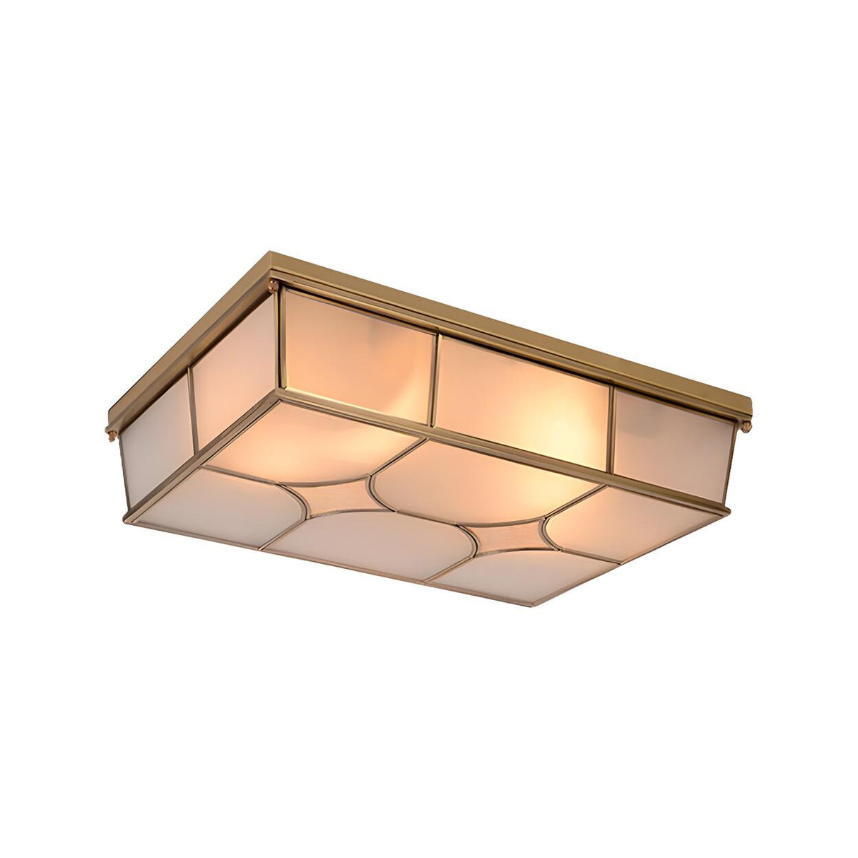 Colonial Brass Rectangle Glass Flush Mount Ceiling Lamp Image - 4