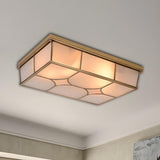 Colonial Brass Rectangle Glass Flush Mount Ceiling Lamp Image - 7