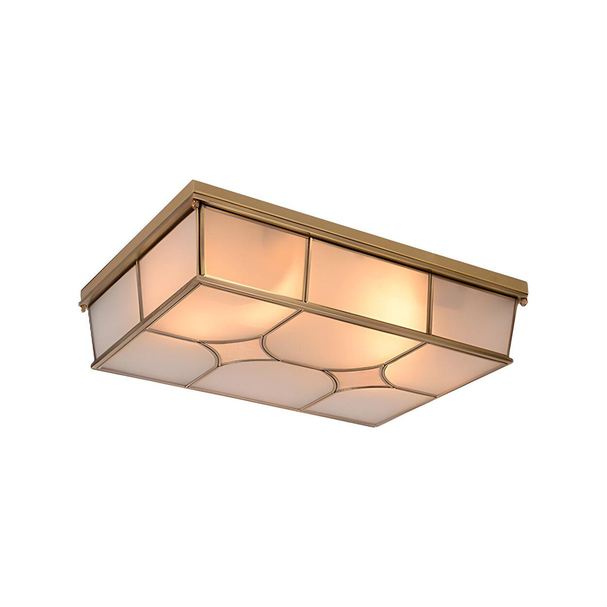 Colonial Brass Rectangle Glass Flush Mount Ceiling Lamp Image - 9