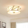 Colonial Dining Room Brass Drum Glass Flush Mount Light Image - 1