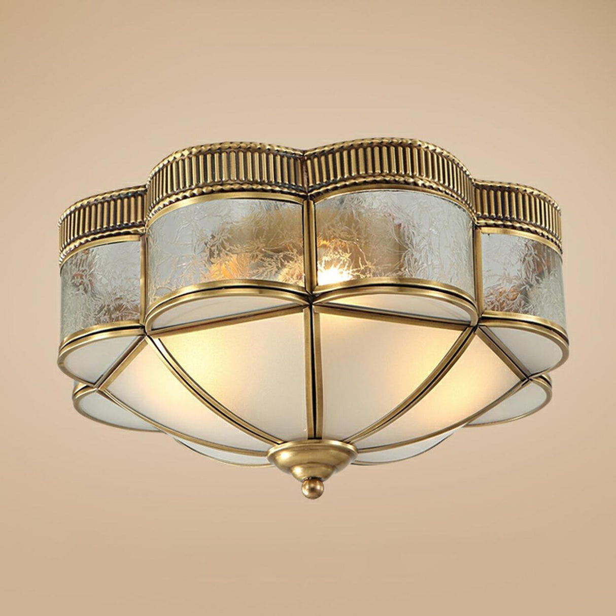 Colonial Flower Frosted Glass Gold Flush Mount Light Image - 2