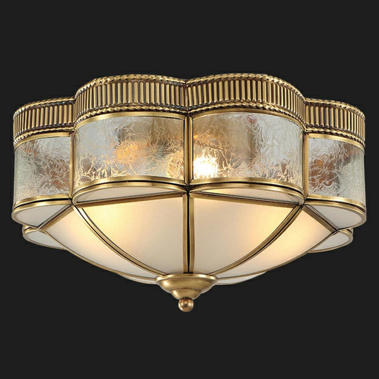 Colonial Flower Frosted Glass Gold Flush Mount Light Image - 8