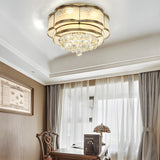 Colonial Gold Flower Crystal Flush Mount Ceiling Light Image - 13