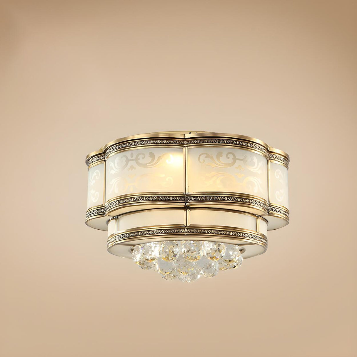 Colonial Gold Flower Crystal Flush Mount Ceiling Light Image - 2