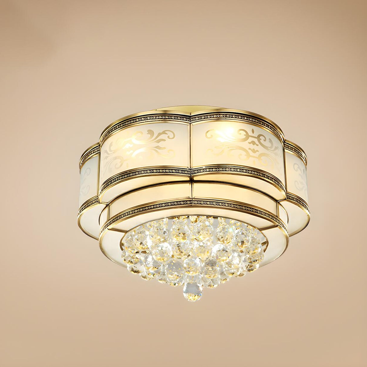 Colonial Gold Flower Crystal Flush Mount Ceiling Light Image - 5