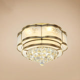 Colonial Gold Flower Crystal Flush Mount Ceiling Light Image - 5