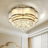 Colonial Gold Flower Crystal Flush Mount Ceiling Light Image - 6