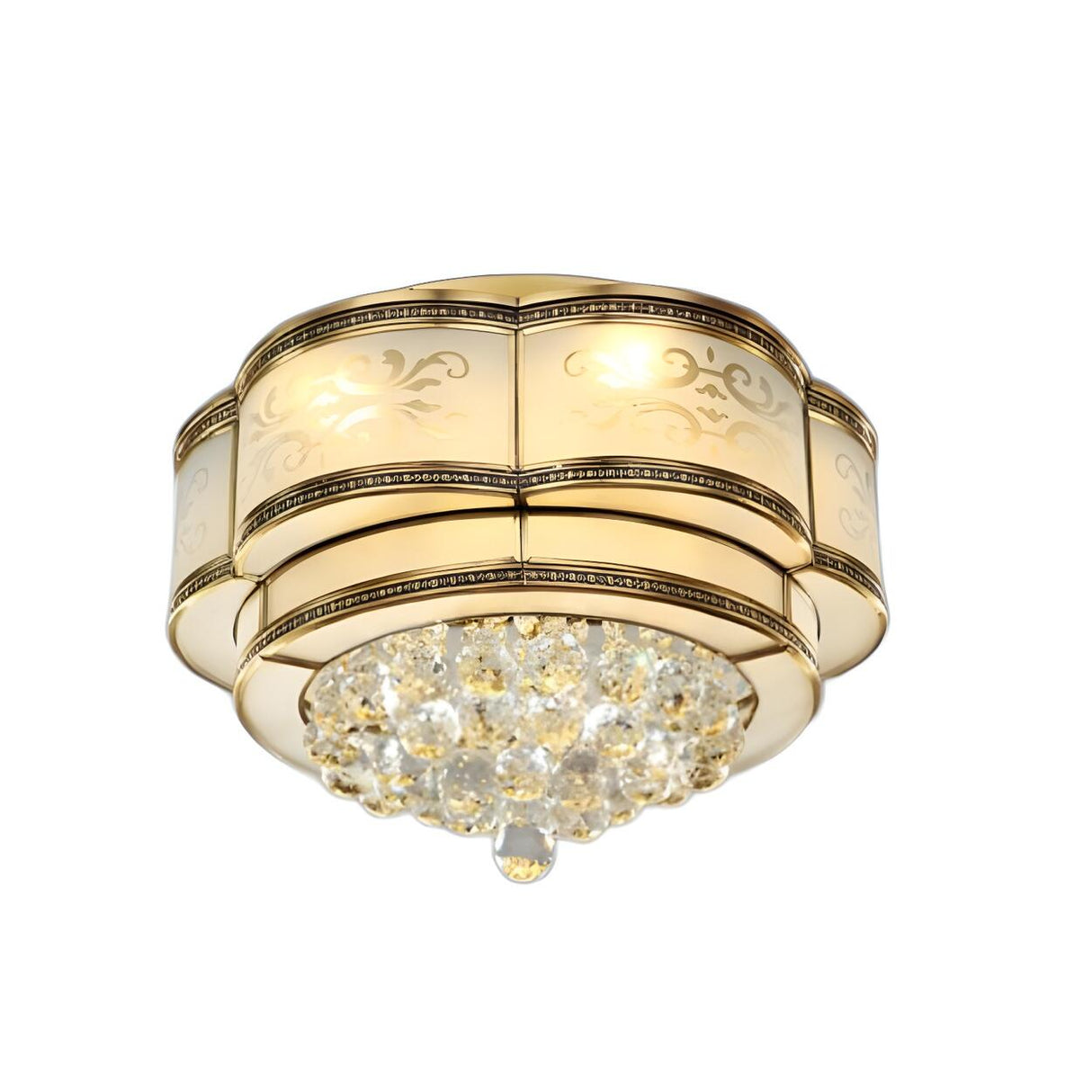 Colonial Gold Flower Crystal Flush Mount Ceiling Light Image - 8