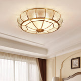 Colonial Gold Glass Drum Flush Mount Ceiling Light Image - 1