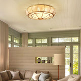 Colonial Gold Glass Drum Flush Mount Ceiling Light Image - 2