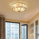 Colonial Gold Glass Drum Flush Mount Ceiling Light Image - 3