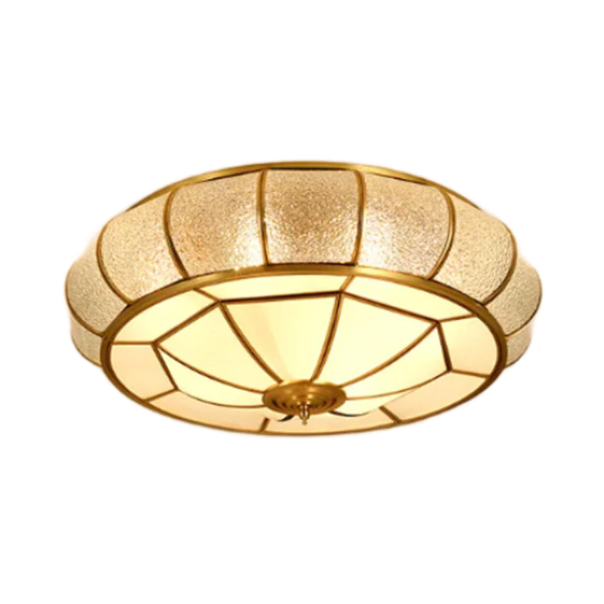 Colonial Gold Glass Drum Flush Mount Ceiling Light Image - 7