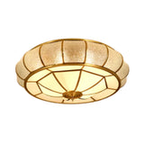 Colonial Gold Glass Drum Flush Mount Ceiling Light Image - 7