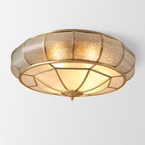 Colonial Gold Glass Drum Flush Mount Ceiling Light Image - 8