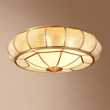 Colonial Gold Glass Drum Flush Mount Ceiling Light Image - 9