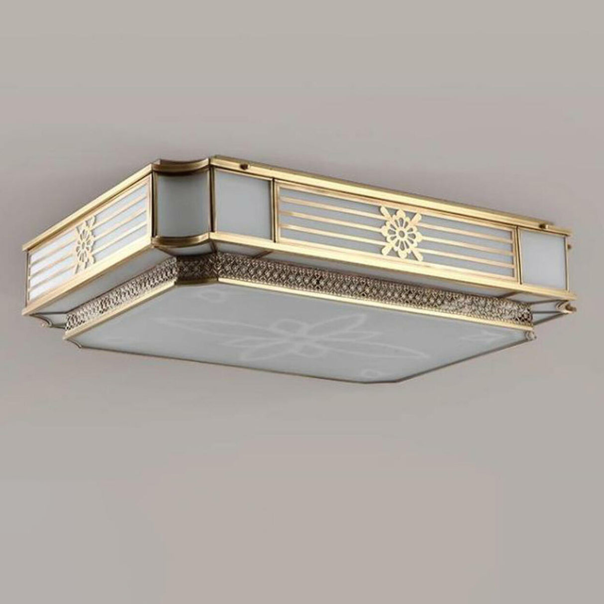 Colonial Gold Square Glass Flush Mount Ceiling Light Image - 12