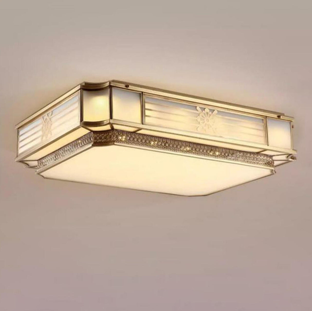 Colonial Gold Square Glass Flush Mount Ceiling Light Image - 13