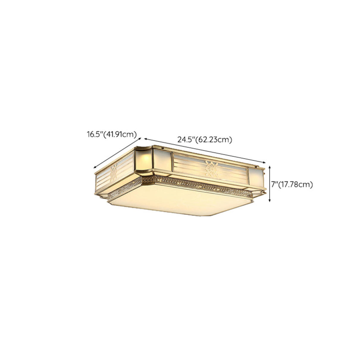 Colonial Gold Square Glass Flush Mount Ceiling Light Image - 18