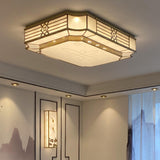 Colonial Gold Square Glass Flush Mount Ceiling Light Image - 3