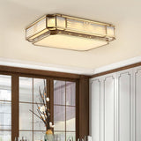 Colonial Gold Square Glass Flush Mount Ceiling Light Image - 4