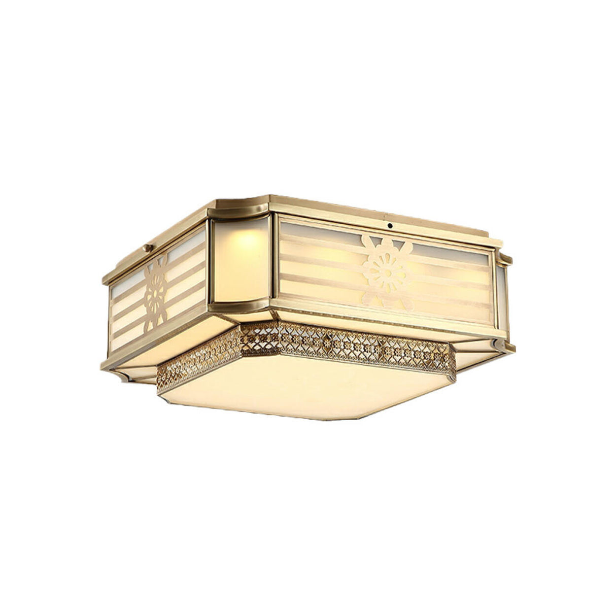 Colonial Gold Square Glass Flush Mount Ceiling Light Image - 6