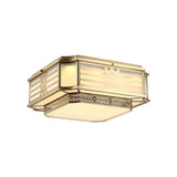 Colonial Gold Square Glass Flush Mount Ceiling Light Image - 7