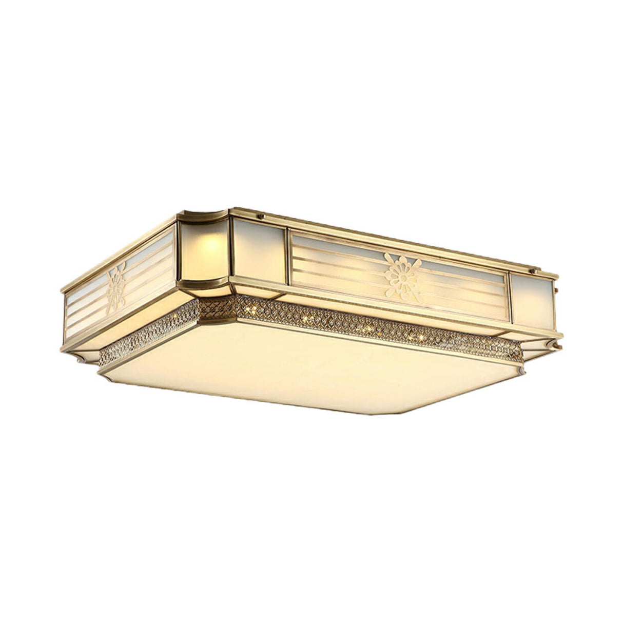 Colonial Gold Square Glass Flush Mount Ceiling Light Image - 8