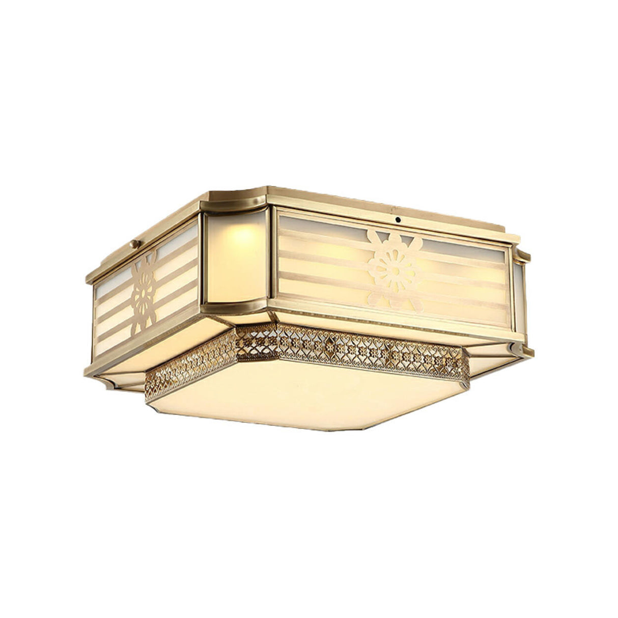 Colonial Gold Square Glass Flush Mount Ceiling Light Image - 9