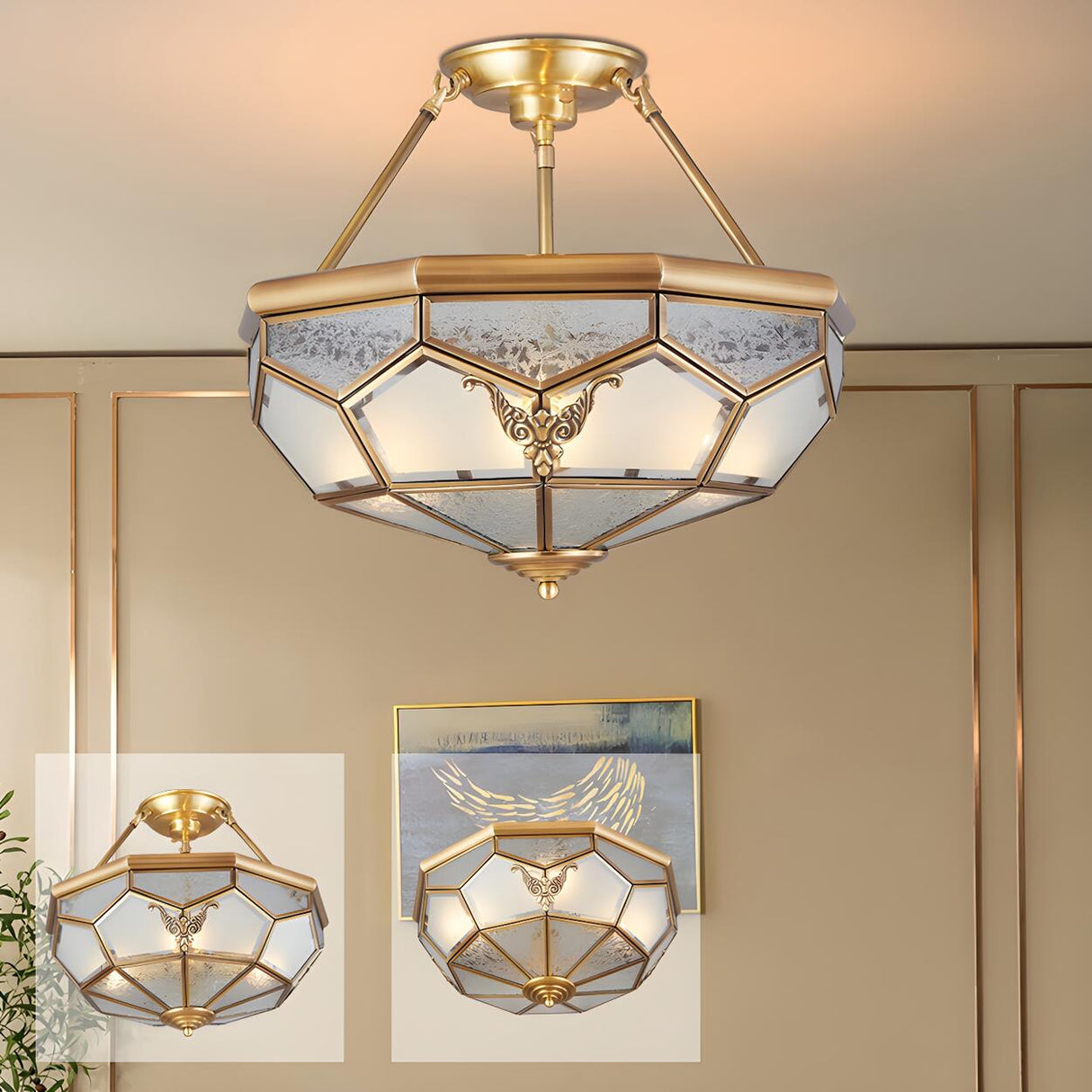 Colonial Golden Bowl-Shaped Semi-Flush Mount Light Image - 2