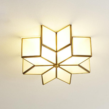 Colonial Polygonal Star Gold Glass Flush Mount Light Image - 2