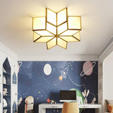 Colonial Polygonal Star Gold Glass Flush Mount Light Image - 6