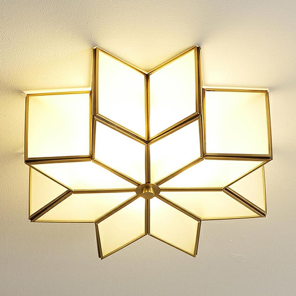 Colonial Polygonal Star Gold Glass Flush Mount Light Image - 8