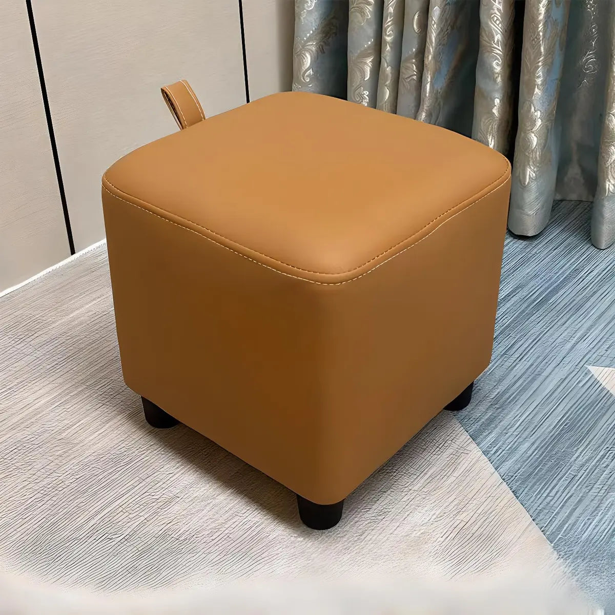 Colorblock Cube Faux Leather Small Ottoman Footrest Image - 12