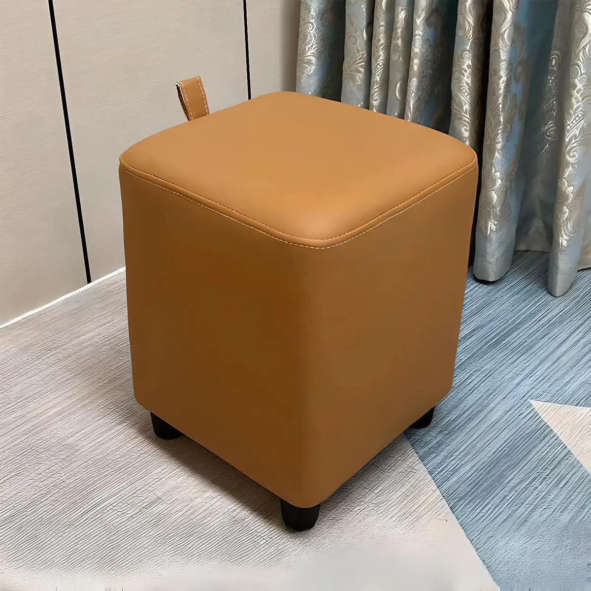 Colorblock Cube Faux Leather Small Ottoman Footrest Image - 9