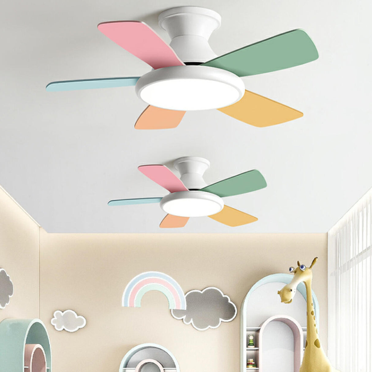 Colorful 5 Blade Wooden Standard Ceiling Fan with Light Image - 1