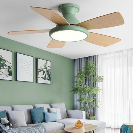 Colorful 5 Blade Wooden Standard Ceiling Fan with Light Image - 2