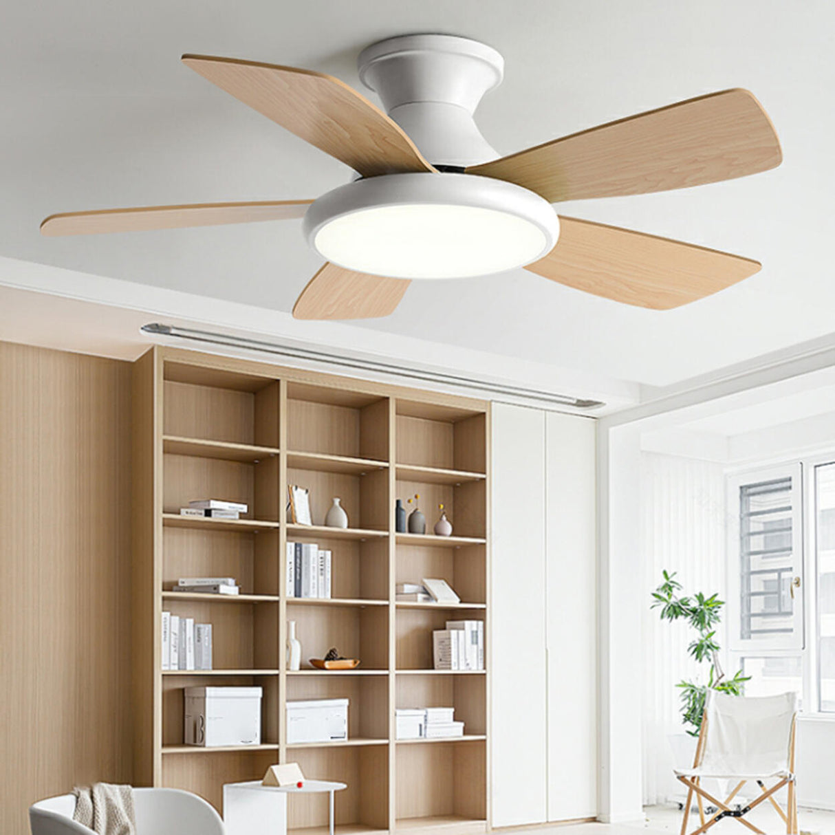 Colorful 5 Blade Wooden Standard Ceiling Fan with Light Image - 3