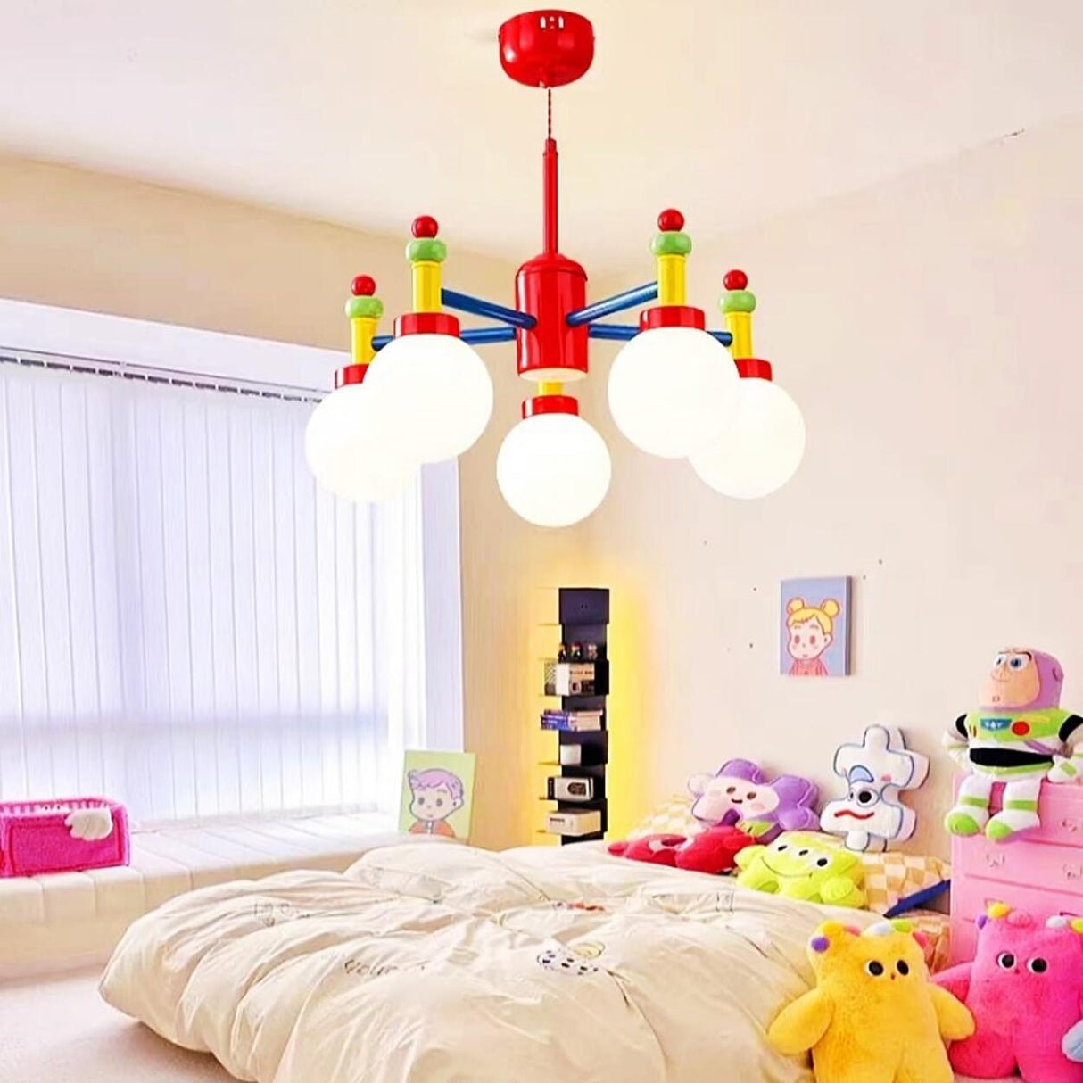 Colorful 5-Light Kids Room Globe Glass Chandelier  Image - 2