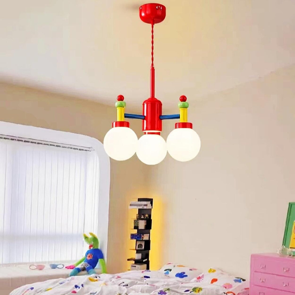 Colorful 5-Light Kids Room Globe Glass Chandelier  Image - 3