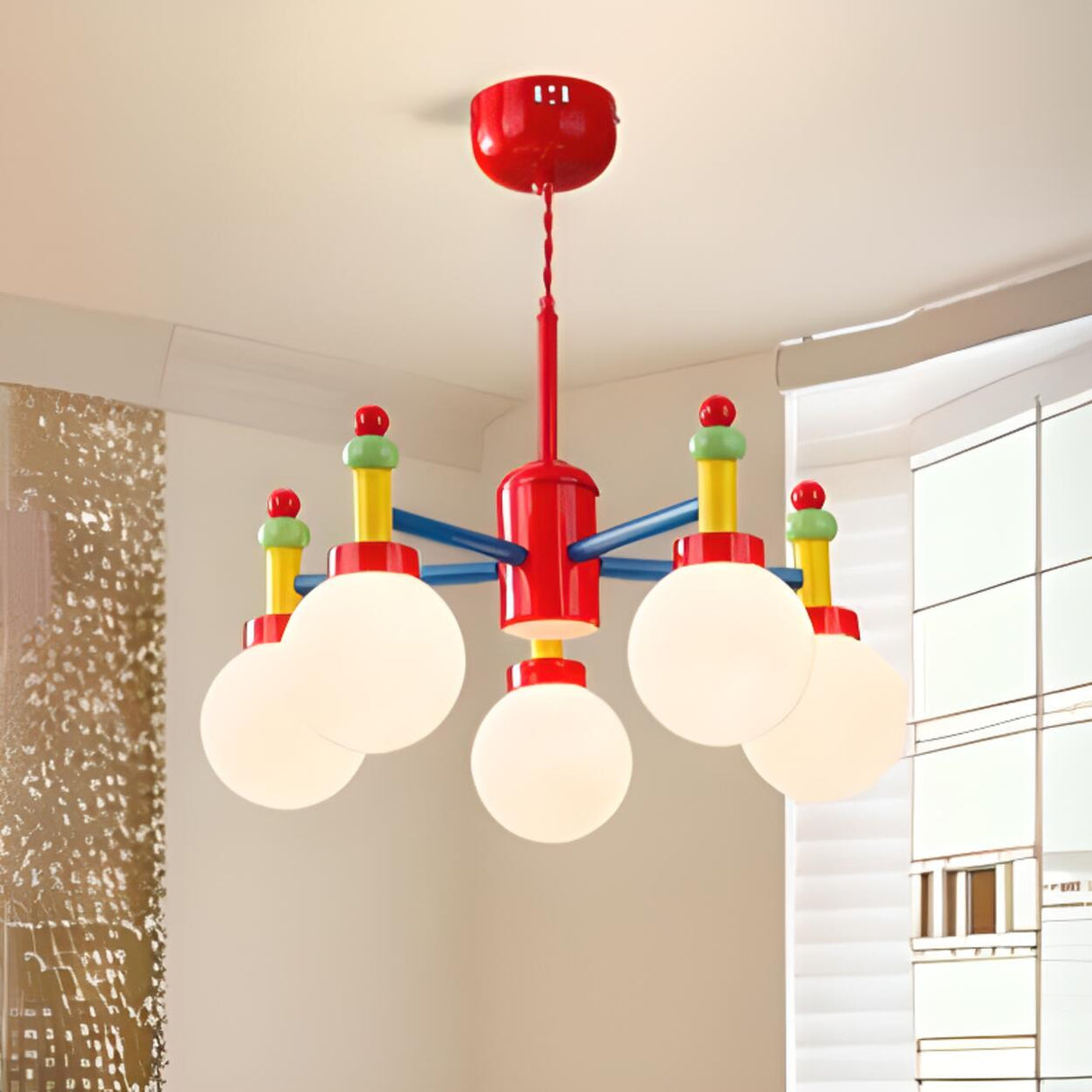 Colorful 5-Light Kids Room Globe Glass Chandelier  Image - 4