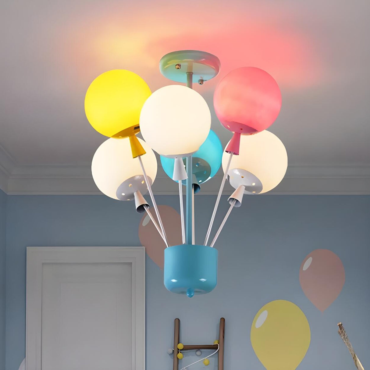 Colorful Balloon Glass Semi-Flush Mount Light 6-Light Image - 3